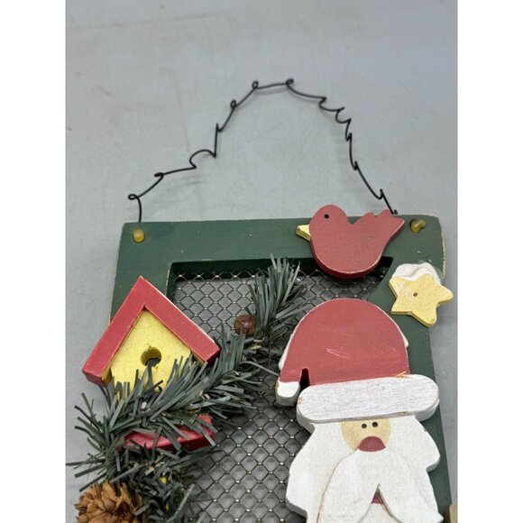 Christmas stocking wall hanging Santa bird house wood metal mess red green READ - Picture 6 of 7
